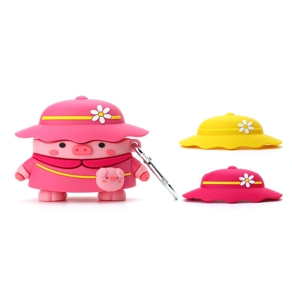 3D Cute Chic Cartoon Kids Teens Boys Girls Women Lovely Stylish Cross Body Bag Piglet Shape with Three Hats Soft Case for Airpod Pro 2019/Airpod