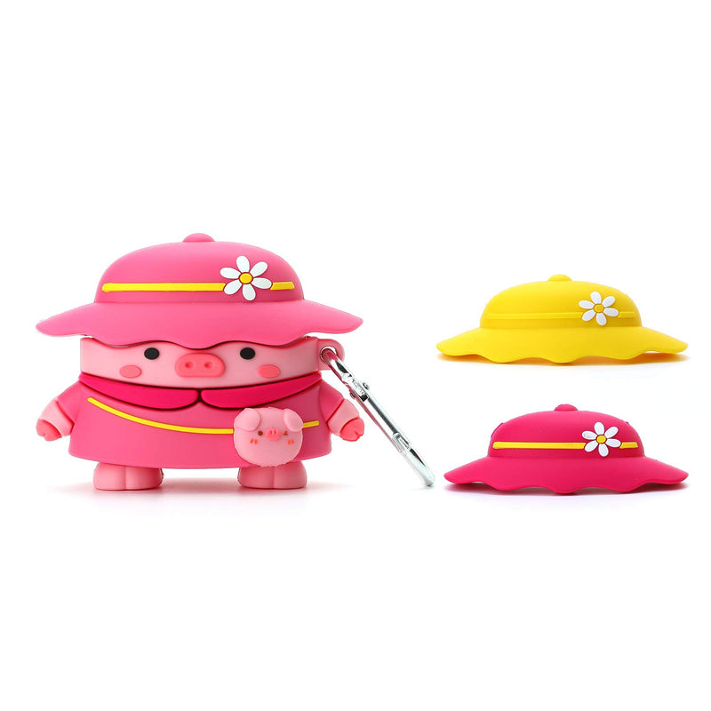 3D Cute Chic Cartoon Kids Teens Boys Girls Women Lovely Stylish Cross Body Bag Piglet Shape with Three Hats Soft Case for Airpod Pro 2019/Airpod
