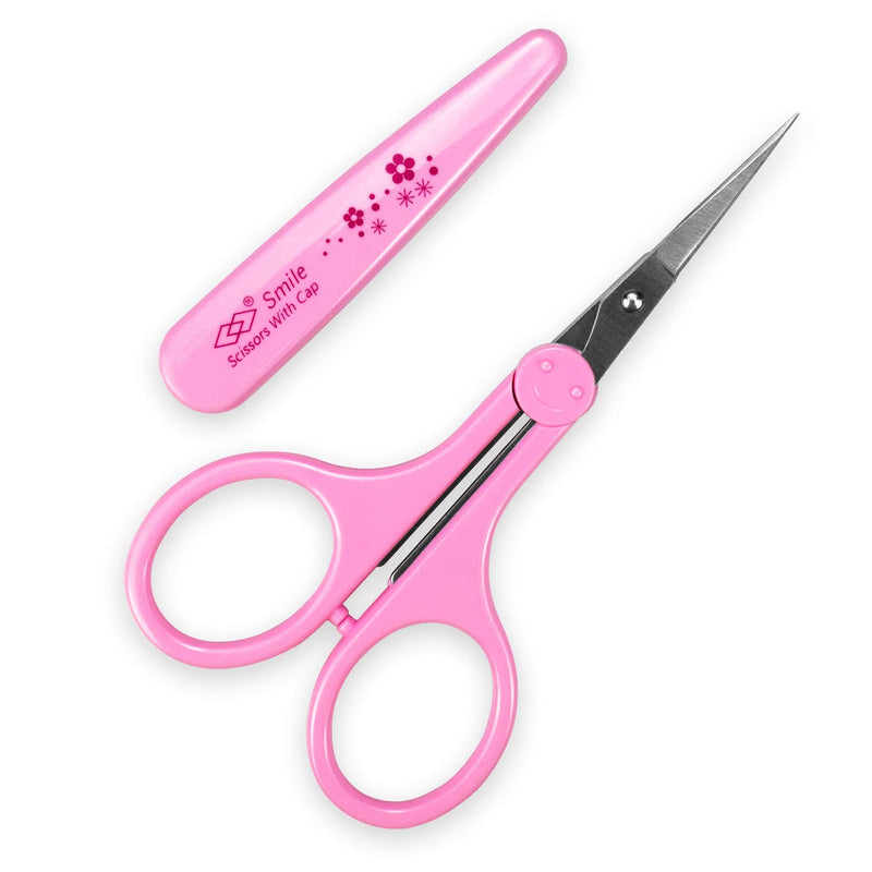 Eyebrow Scissors, Small Scissors for Facial, Nose, Eyebrow, Mustache, and Beard Hair Trimming & Grooming, Straight Edge, Pink Long Cap