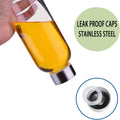 Clear Glass Bottles with Lids 6Pcs Set 18Oz,Reusable Glass Water Bottle with Stainless Steel Cap, 100% Leak Proof,Can Be Used for Fruit Juice,
