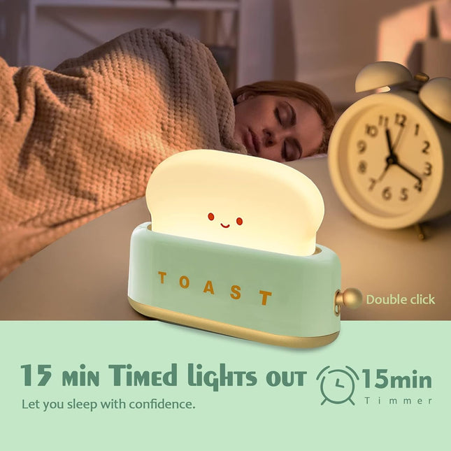 QANYI Desk Decor Toaster Lamp, Rechargeable Small Lamp with Smile Face Toast Bread Cute Toaster Shape Room Decor Night L