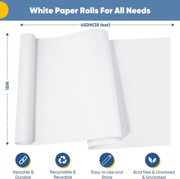 White Wrapping Paper Craft Paper Kraft Paper Roll 15" X 450", Bulletin Board Paper, Arts & Crafts, Gift Wrapping Packing Painting Drawing Paint