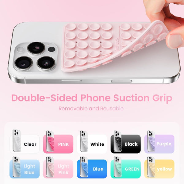 Klearlook 4Pack Silicone Suction Cup Phone Case Mount Double Sided, Sticky Phone Grip for Cell Phone, Hands-Free Phone Accessories for Selfies and
