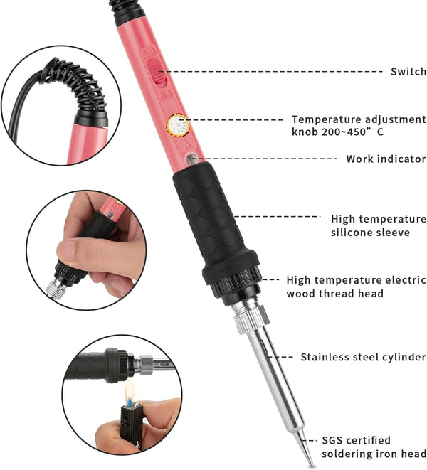 Soldering Iron Kit, 60W Soldering Iron with 5Pc Interchangeable Tips, 10-In-1 Adjustable Temperature Solder Welding Tools, Fast Heating,