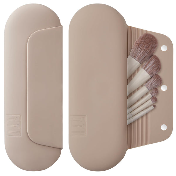 Silicone Makeup Brush Holder Travel Cosmetic Bag：Soft Portable Cosmetic Face Brushes Holder with Upgrade Anti-Fall Out Magnetic Closure, Large