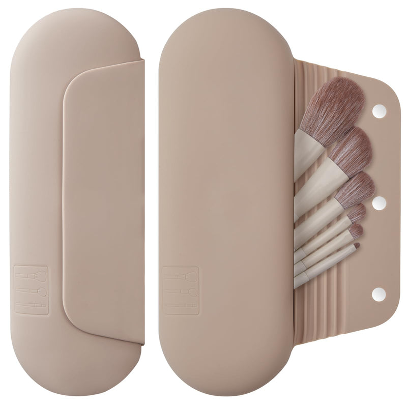 Silicone Makeup Brush Holder Travel Cosmetic Bag：Soft Portable Cosmetic Face Brushes Holder with Upgrade Anti-Fall Out Magnetic Closure, Large
