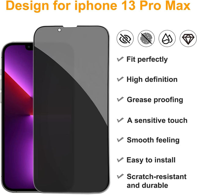 Pehael [2+2 Pack Iphone 13 Pro Max Privacy Screen Protector with Camera Lens Protector Full Coverage Anti-Spy Tempered G