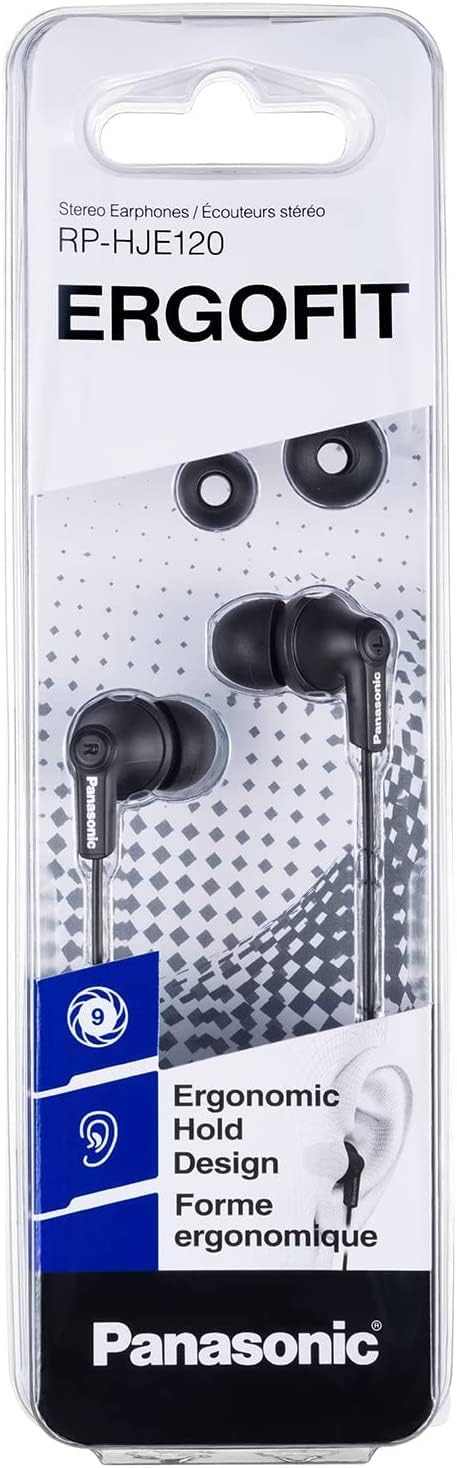 Panasonic Ergofit Wired Earbuds, 3.5Mm Jack In-Ear Headphones with Dynamic Crystal-Clear Sound and Soft Ergonomic Custom-Fit Earpieces (S/M/L),