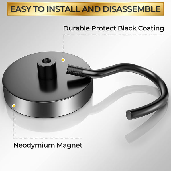 VNDUEEY 4 Pack 110 Lbs Magnetic Hooks Heavy Duty Neodymium Magnet Hook, Strong Magnetic Hooks for Hanging, Rust Proof Magnets with Hooks Magnetic