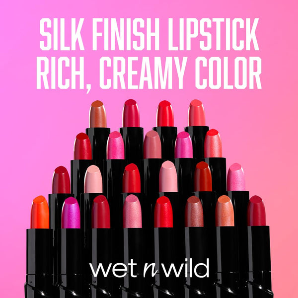 Wet N Wild Silk Finish Lipstick, Hydrating Rich Buildable Lip Color, Formulated with Vitamins A,E, & Macadamia for Ultimate Hydration,
