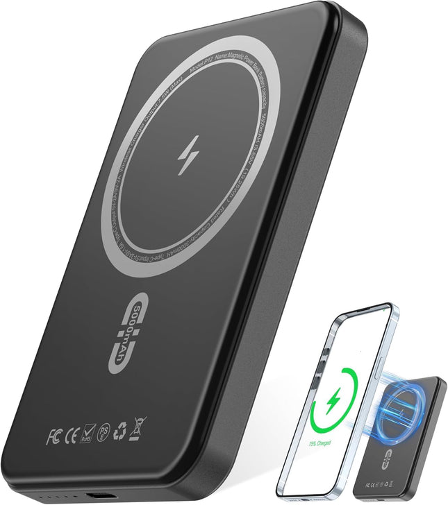 Magnetic Power Bank 5000Mah, Magnetic Portable Charger Fast Charging with Type-C Cable, Ultra Slim Magsafe Battery Pack,