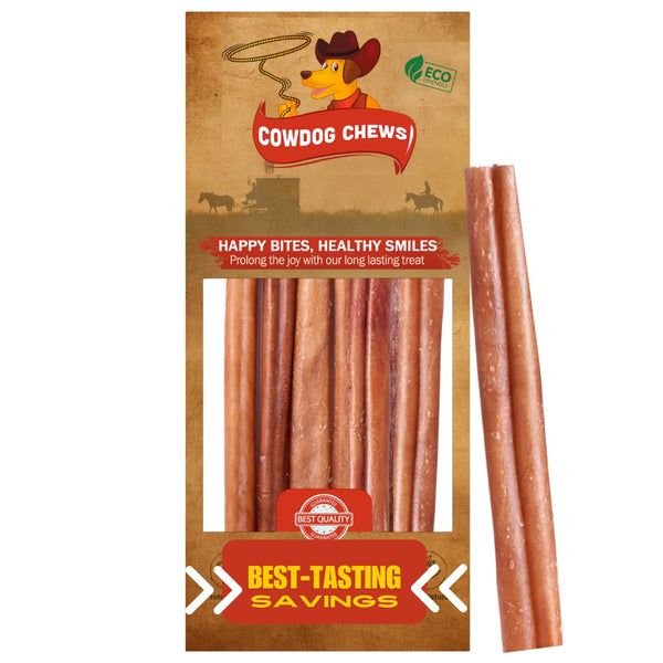 Cowdog Chews Beef Bully Stick: Odor-Free, Fully Digestible Beef Collagen Chews (5-7", 10 Count) - Natural, Grain-Free, Long-Lasting Collagen Bully