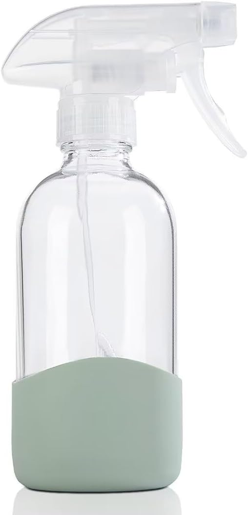 HOMBYS 8 Oz Empty Clear Glass Spray Bottles with Silicone Sleeve Protection Refillable Containers for Cleaning Solutions, Essential Oils, Misting