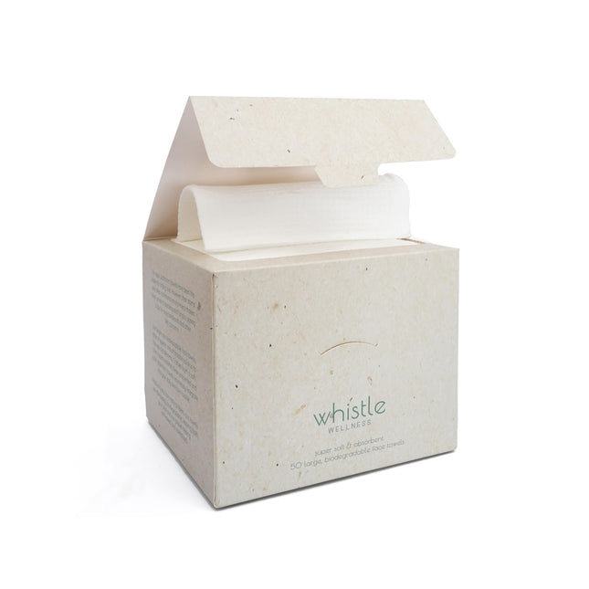 Whistle Wellness™ Disposable Face Towel 10"×12", Resealable Box, Biobased Plant 