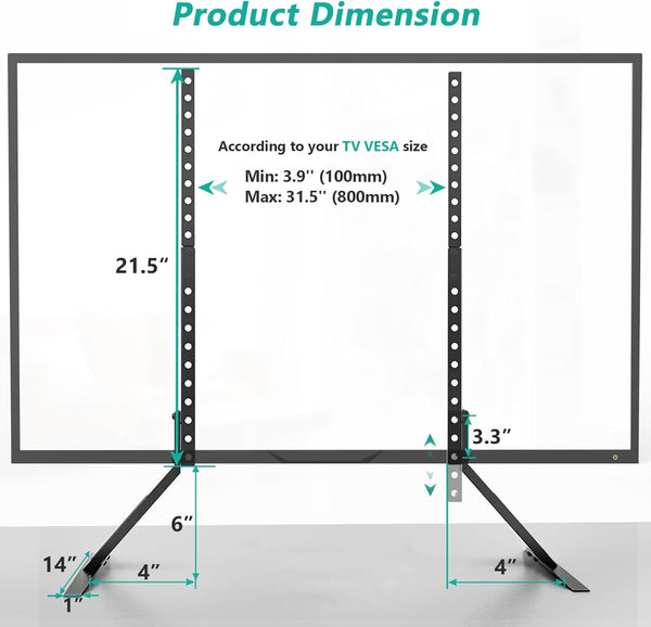 WALI Universal TV Stand 55 Inch TV, TV Stand Mount for 22-65 Inch LCD Flat Screen Tvs, Table Top TV Stands Holds up to 110Lbs Mounting Holes up to