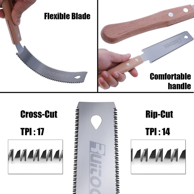 RUITOOL Japanese Hand Saw 6 Inch Double Edge Sided Pull Saw Ryoba SK5 Flexible Blade 14/17 TPI Flush Cut Beech Handle Wo