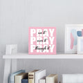 Pink Office Desk Accessories Decor Sign, Dorm Room and Bathroom Decor for Women, Inspirational Christian Gifts for Boss, Pray on It Wooden Sign
