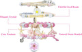4 Pcs Beaded Cute Bracelets for Teen Girls Women, Dainty Cute Cartoon Crystal Beads Pearl Stretch Charm Handmade Adjustable Anklets Bracelet Set