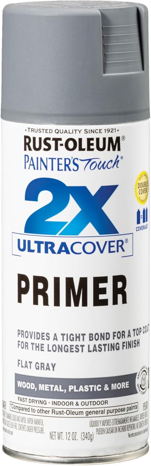 Rust-Oleum 334017 Painter'S Touch 2X Ultra Cover Spray Primer, 12 Oz, Flat Gray