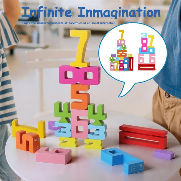 Wooden Number Building Blocks,20Pcs Stacking Toys for 3+ Years Old Kids,Educational Montessori Learning Toys,Counting Math Balance Competition