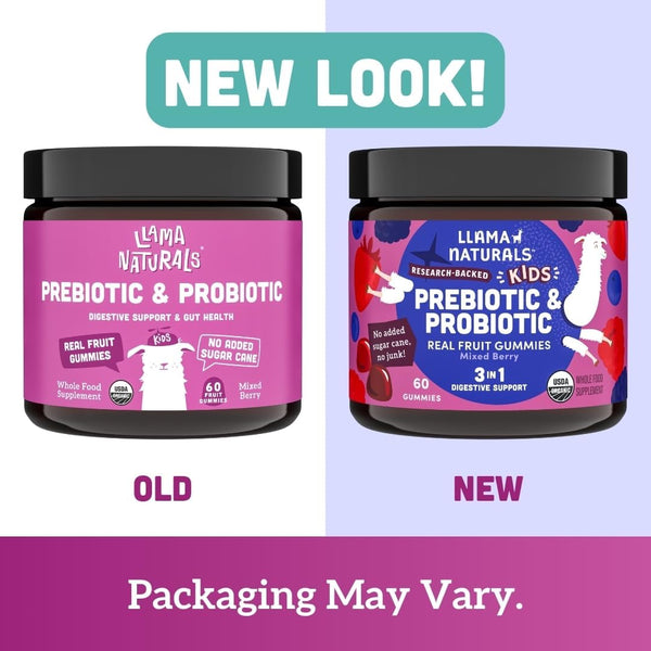 Llama Naturals Kids Probiotic with Prebiotic Fiber, Vegan, Organic Prebiotics and Probiotics Gummies for Gut Health Support, Toddler Real Fruit