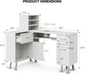 Paddie L-Shaped Manicure Table Nail Station with Shelves, Nail Tech Table Nail Table Station W/Dust Collector, Storage Cabinets, Drawers, Metal