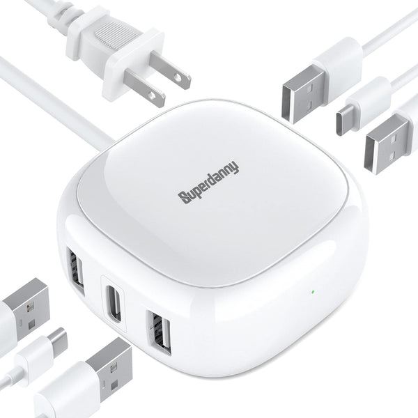 SUPERDANNY 6-Port USB Charger, 40W 8A Mini USB Charging Station, Charging Station for Multiple Devices, 4Ft Cable, Compatible with Iphone, Ipad,