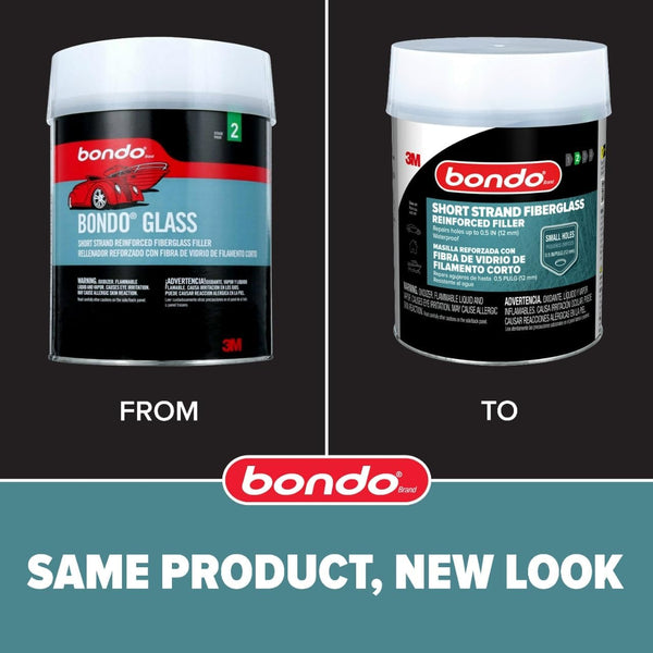 3M Bondo Short Strand Fiberglass Reinforced Filler 21 Oz (595.34 G) with Bondo Cream Hardener 0.5 Oz (14G), Repair Holes up to 0.5 IN, Waterproof