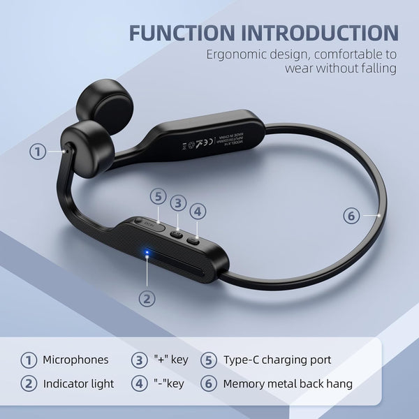 Bone Conduction Headphones Wireless Headphones Bluetooth 5.3 Open Ear Headphones 10H Playtime Sports Earphones with Mic, IPX6 Waterproof Headset