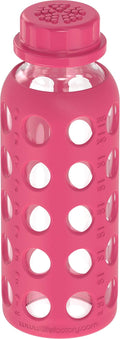 Lifefactory 9-Ounce Bpa-Free Glass Water Bottle with Flat Cap and Silicone Sleeve, Raspberry
