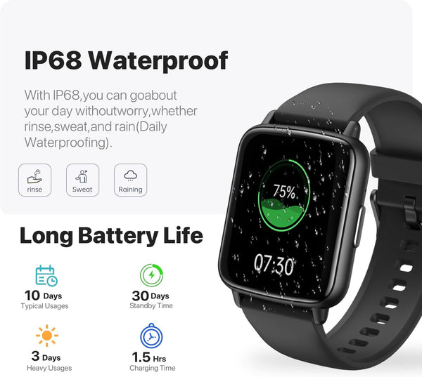 Smart Watch, 1.83" HD Smartwatch for Men Women (Answer/Make Calls), Fitness Watch with 100+ Sport Modes, IP68 Waterproof/Heart Rate/Sleep Monitor,