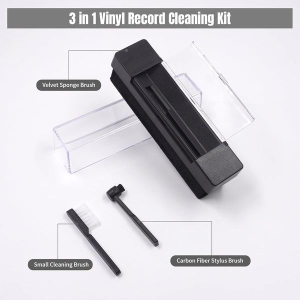 Sdroceryam Vinyl Record Cleaning Kit 3-In-1 Turntable Records Cleaner Anti-Static LP Velvet Record Cleaner Brush Stylus Brush for Record Player
