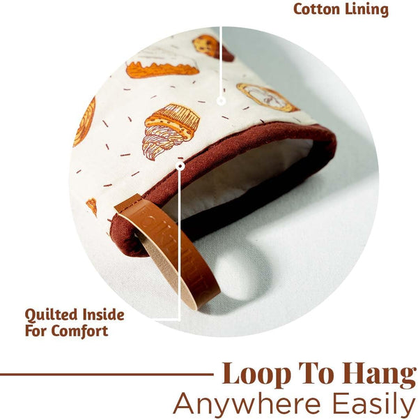Folkulture Mini Oven Mitts Heat Resistant 5.75"X9", Set of 2 Orange Oven Mittens, Short Oven Gloves with Hanging Loop, Boho Oven Accesorries,