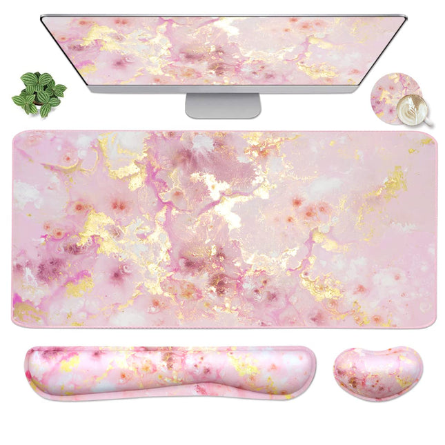 4-In-1 Large Gaming Mouse Pad, Keyboard Wrist Rest Pad & Wrist Support Mousepad Set, Extended Desk Pad Waterproof Desk M