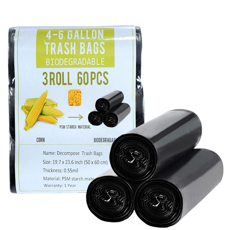 4 Gallon Trash Bags Black Biodegradable Small Garbage Bags 60 Cts Recycled Unscented Strong Trasn Can Liner for Bathroom Office Restroom Car