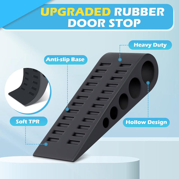 Rubber Door Stoppers for Bottom of Door - 4 Pack Door Stop Wedge with Holder Heavy Duty Doorstop for Home Office Dorm Classroom Garage Stackable