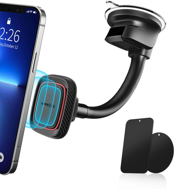 Apps2Car Magnetic Car Phone Holder Mount [6 Strong Magnets], Cell Phone Holder Car [Suction Cup], Phone Car Holder Mount