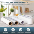 Refillable Magnetic Plastic Wrap Dispenser with Slide Cutter, Sturdy Food Cling Film Cutter, Press and Seal Wrap, 12" X 328' Roll BPA Free