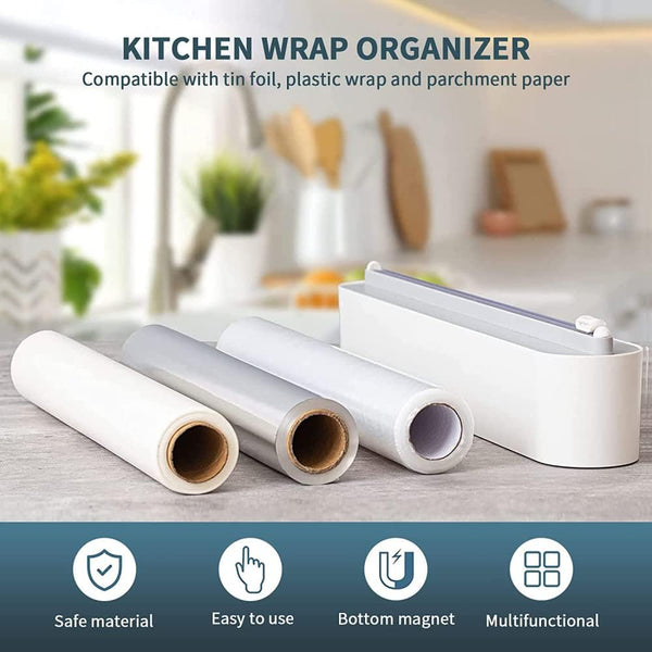 Refillable Magnetic Plastic Wrap Dispenser with Slide Cutter, Sturdy Food Cling Film Cutter, Press and Seal Wrap, 12" X 328' Roll BPA Free