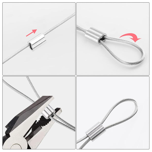 200 Pcs Aluminum Crimping Loop Sleeve 1/16", Cable Ferrule Wire Rope Sleeves Loop Sleeve (200 Pcs)