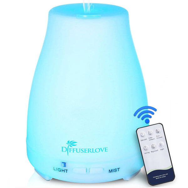 Diffuserlove Essential Oil Diffusers 200ML Remote Control Ultrasonic Mist Humidifiers Bpa-Free Aromatherapy Diffuser with 7 Color Lights, Auto