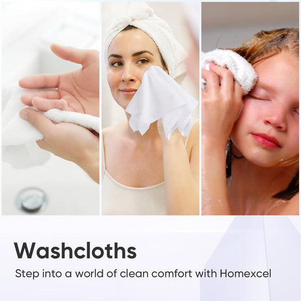 HOMEXCEL Microfiber Washcloths 12 Pack, Highly Absorbent and Soft Face Towel, Multi-Purpose White Wash Cloths for Bathroom, Hotel, Spa, Gym, and