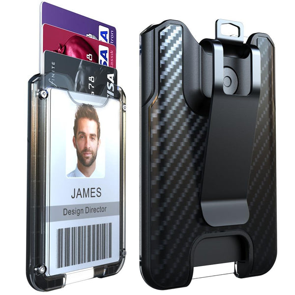 LIUGX Badge Holder, ID Card Holder with Metal Clip - Durable Polycarbonate (Holds 1 to 4 Cards), Portable Wallet for Office, Laborer, Police,