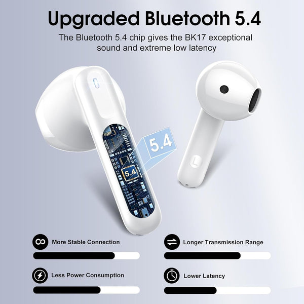 Wireless Earbuds, Bluetooth 5.4 Headphones in Ear Buds, Hifi Stereo Wireless Earphones with 4 ENC Noise Cancelling Mics, 40H Headphones with IP7