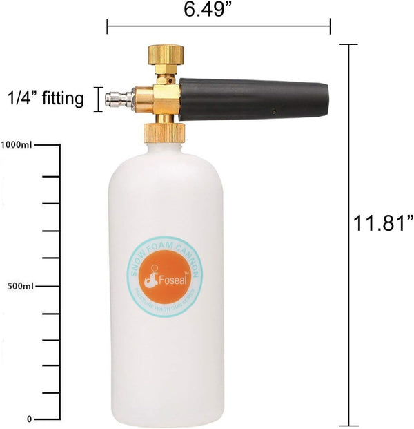 Adjustable Snow Foam Cannon with Heavy Duty Brass Knob, Quick Release Foam Blaster for Pressure Washer Gun, 1L Bottle