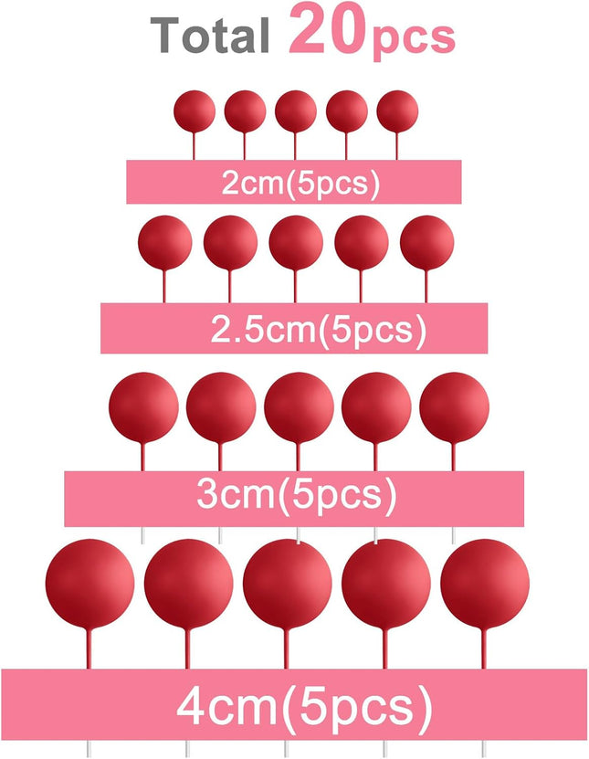 ASTARON 20 Pcs Ball Cake Topper Decorations Mini Balloons Cake Topper Sticks Red Balls Cake Picks Cake Topper Balls for 