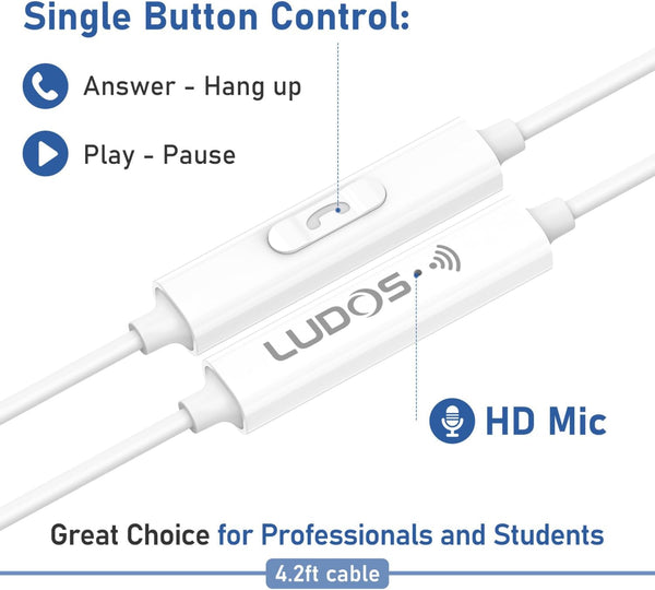 LUDOS FEROX Wired Earbuds In-Ear Headphones, 5 Year Warranty, Earphones with Microphone, Noise Isolation Corded for 3.5Mm Jack Ear Buds for