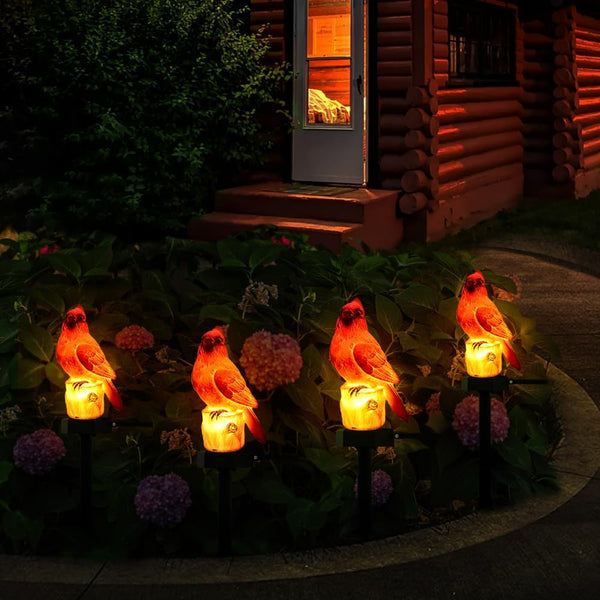 Cardinal Garden Decor Red Bird Figurine Memorial Solar Light Outdoor Stake Patio Yard Art Lawn Ornament Porch Christmas Decorations Outside Statue