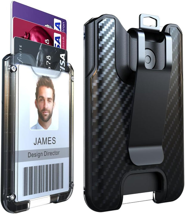 LIUGX Badge Holder, ID Card Holder with Metal Clip - Durable Polycarbonate (Holds 1 to 4 Cards), Portable Wallet for Office, Laborer, Police,
