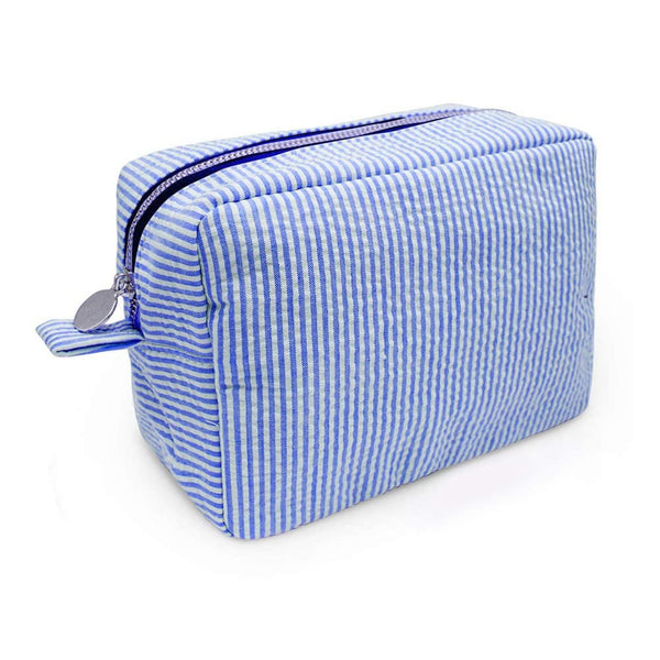 GFU Makeup Bag for Women, Cute Cosmetic Bag, Lightweight Toiletry Make up Bag, Large Seersucker Aesthetic Organizer Storage Pouch for Girls, Women